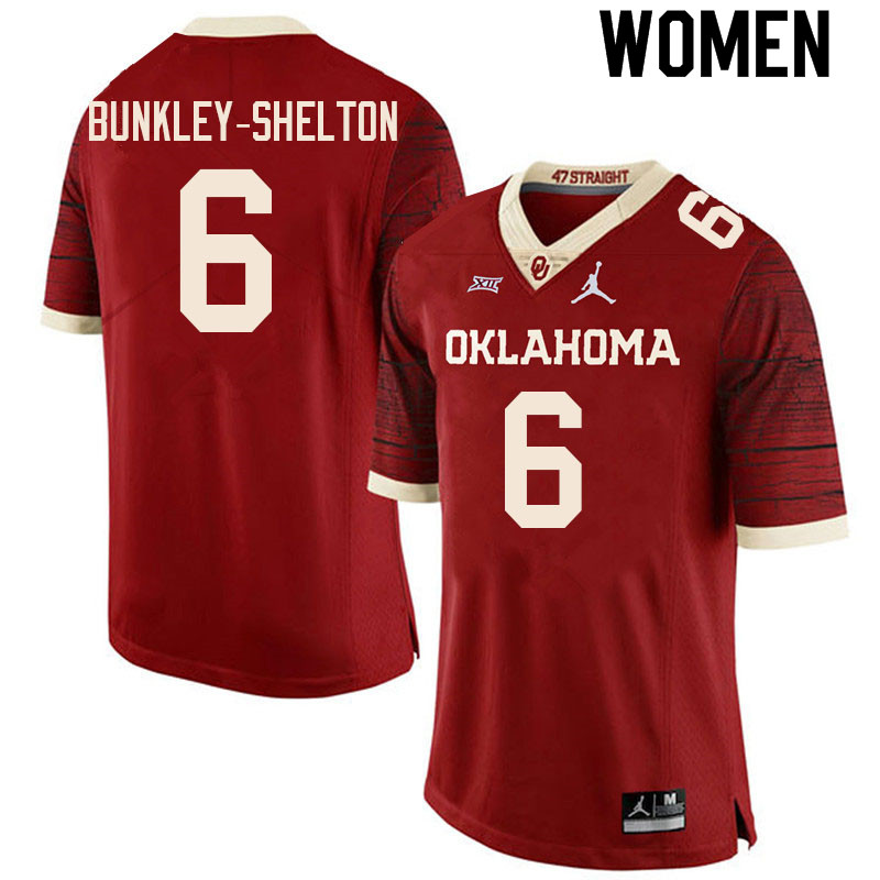 Women #6 LV Bunkley-Shelton Oklahoma Sooners College Football Jerseys Sale-Retro